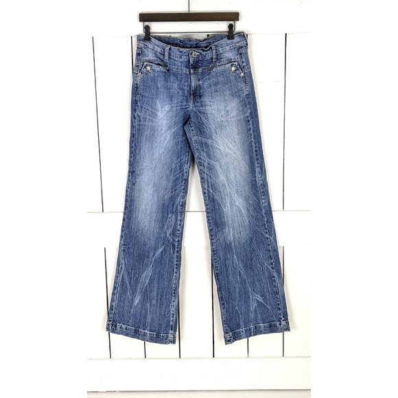 Vintage light blue bleached/faded wide leg denim jeans - Picture 2 of 5